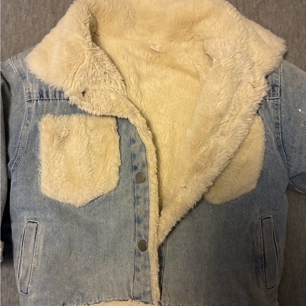 Kids Denim Jacket with Faux Fur Lining - Picture 3 of 3